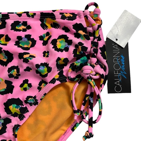 California Waves High Waist Swim Bikini Lace Up Sides Animal Juniors Large - Picture 9 of 14